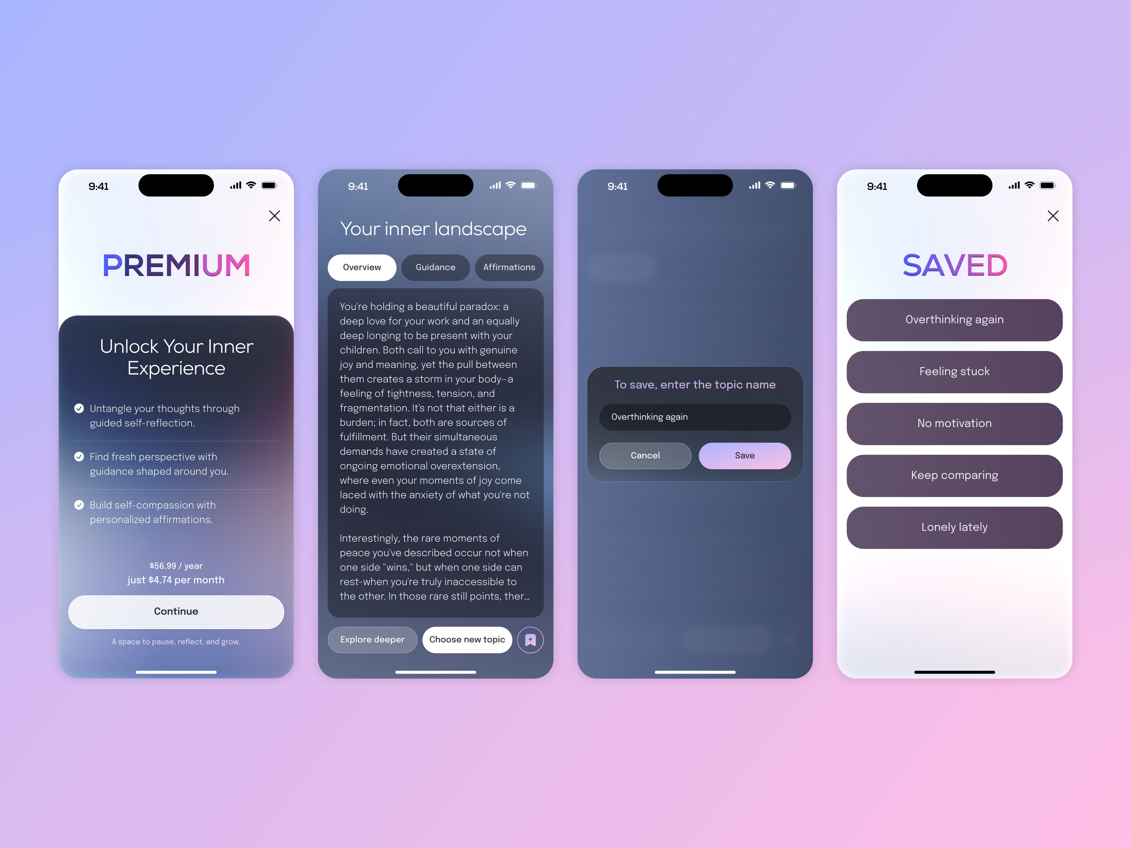 Premium upgrade, the inner landscape overview, and saving topics to come back to
