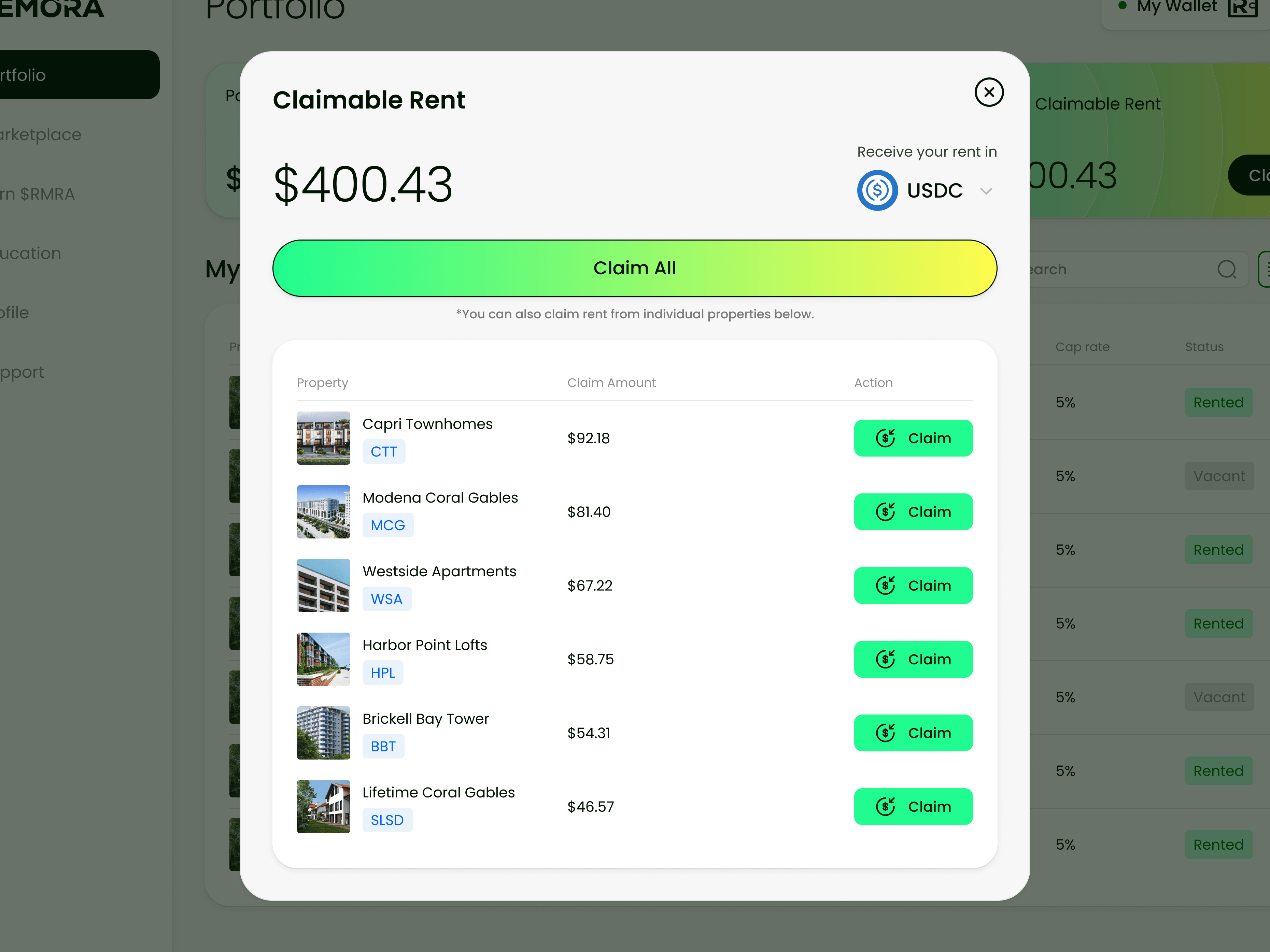 Claim rent from six properties at once or one by one