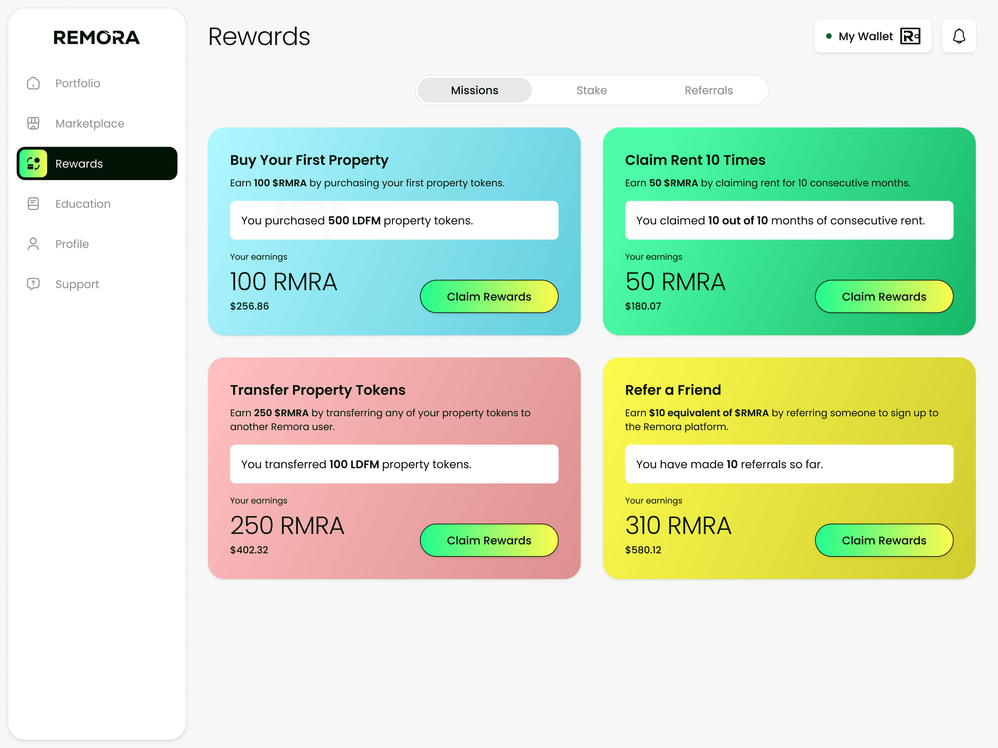 Rewards missions that earn $RMRA