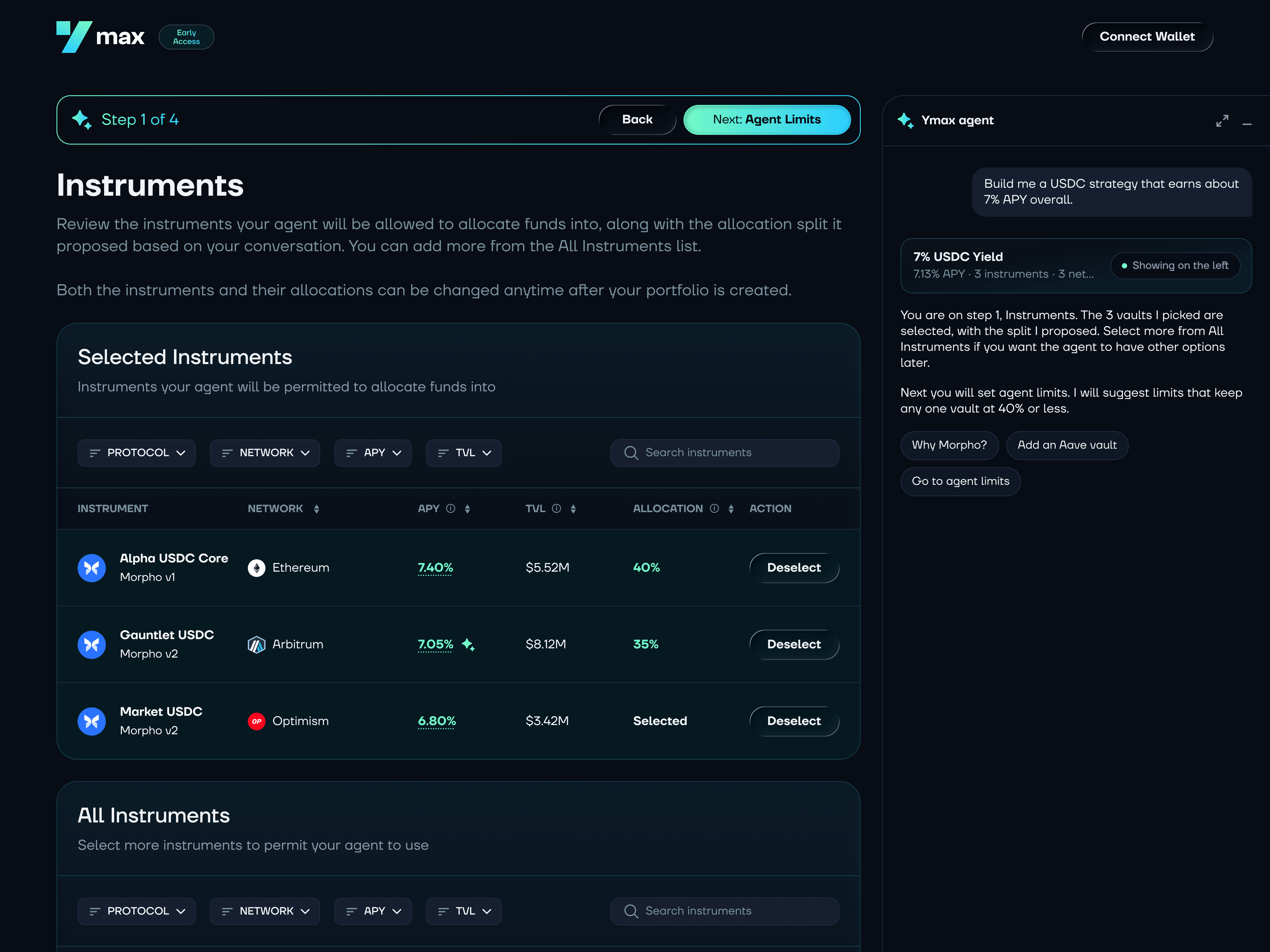 Review the instruments the agent may use, with the agent docked alongside