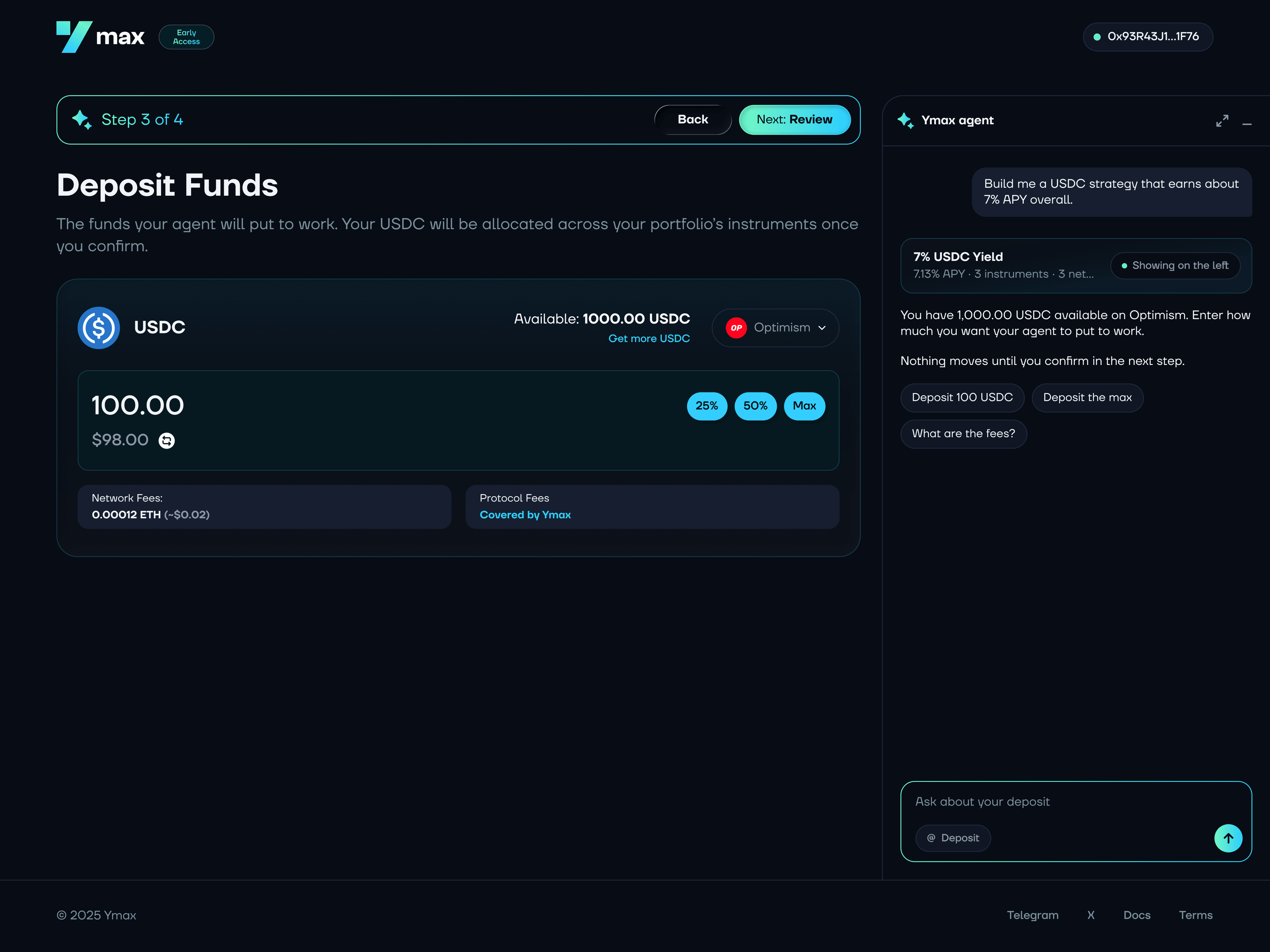 Deposit funds for the agent to put to work