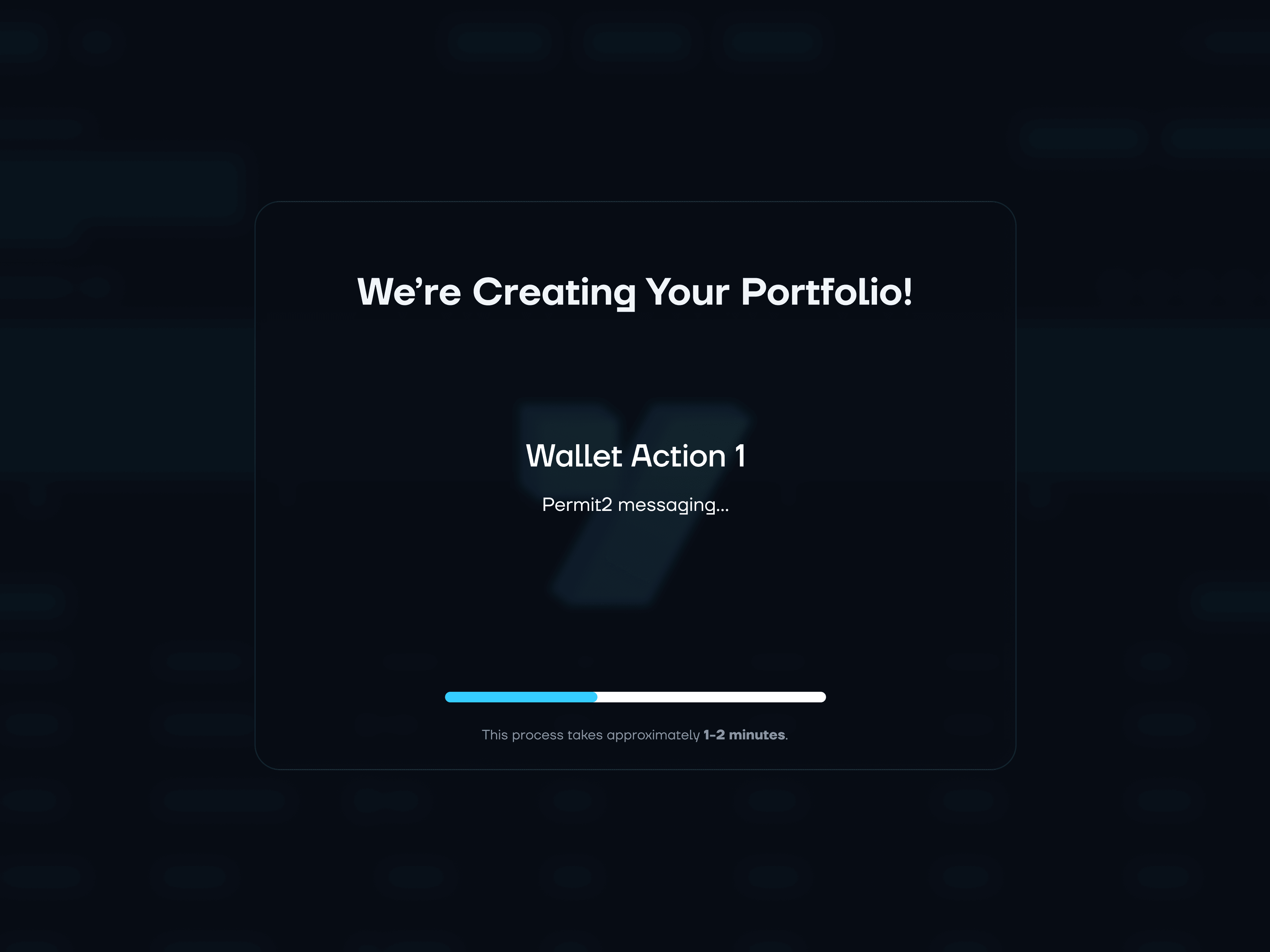 Creating the portfolio — wallet action in progress