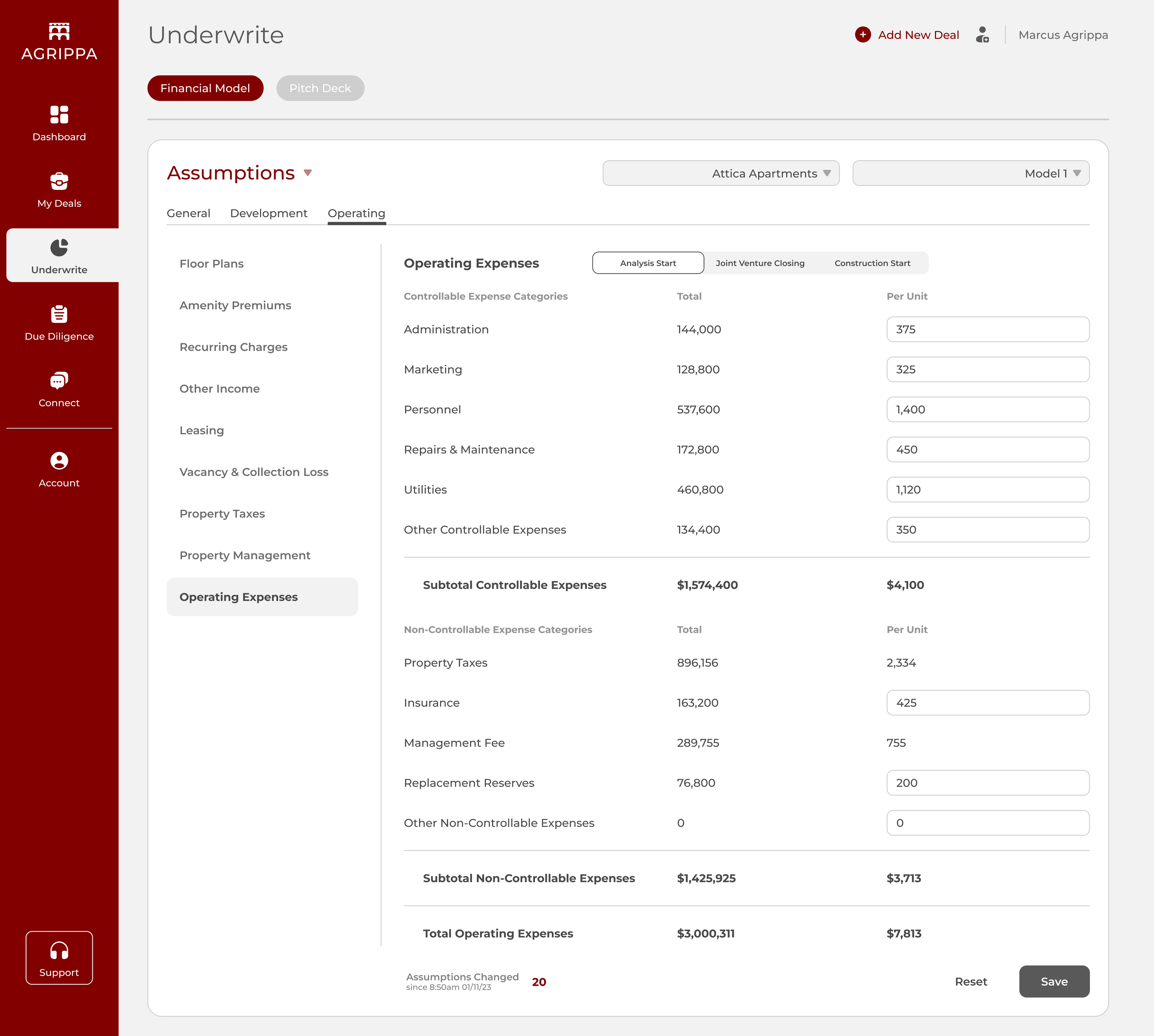 Underwrite — operating expense assumptions
