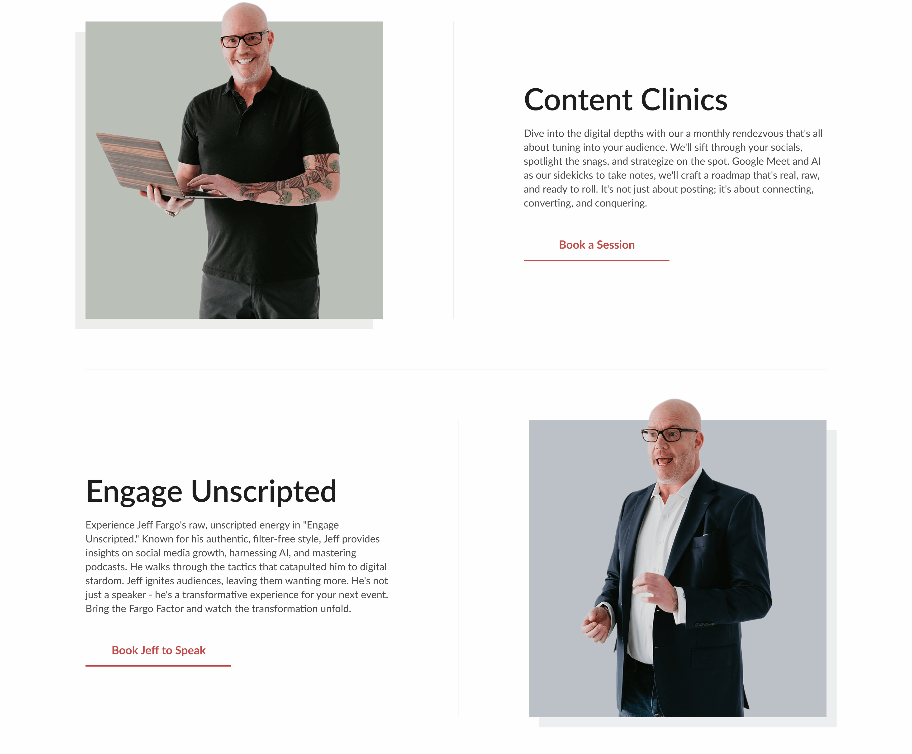 Services — content clinics and Engage Unscripted keynotes