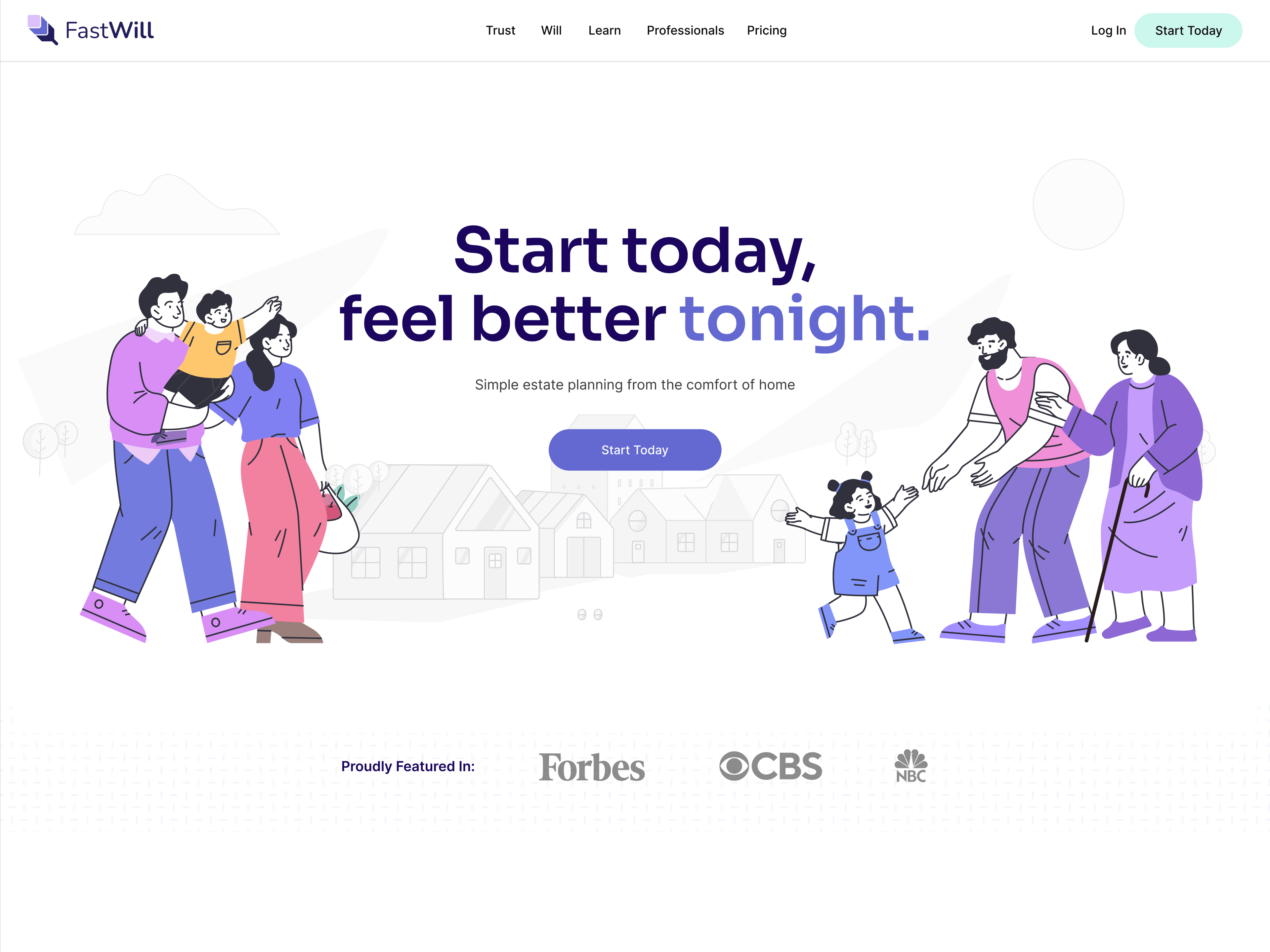 FastWill homepage — start today, feel better tonight