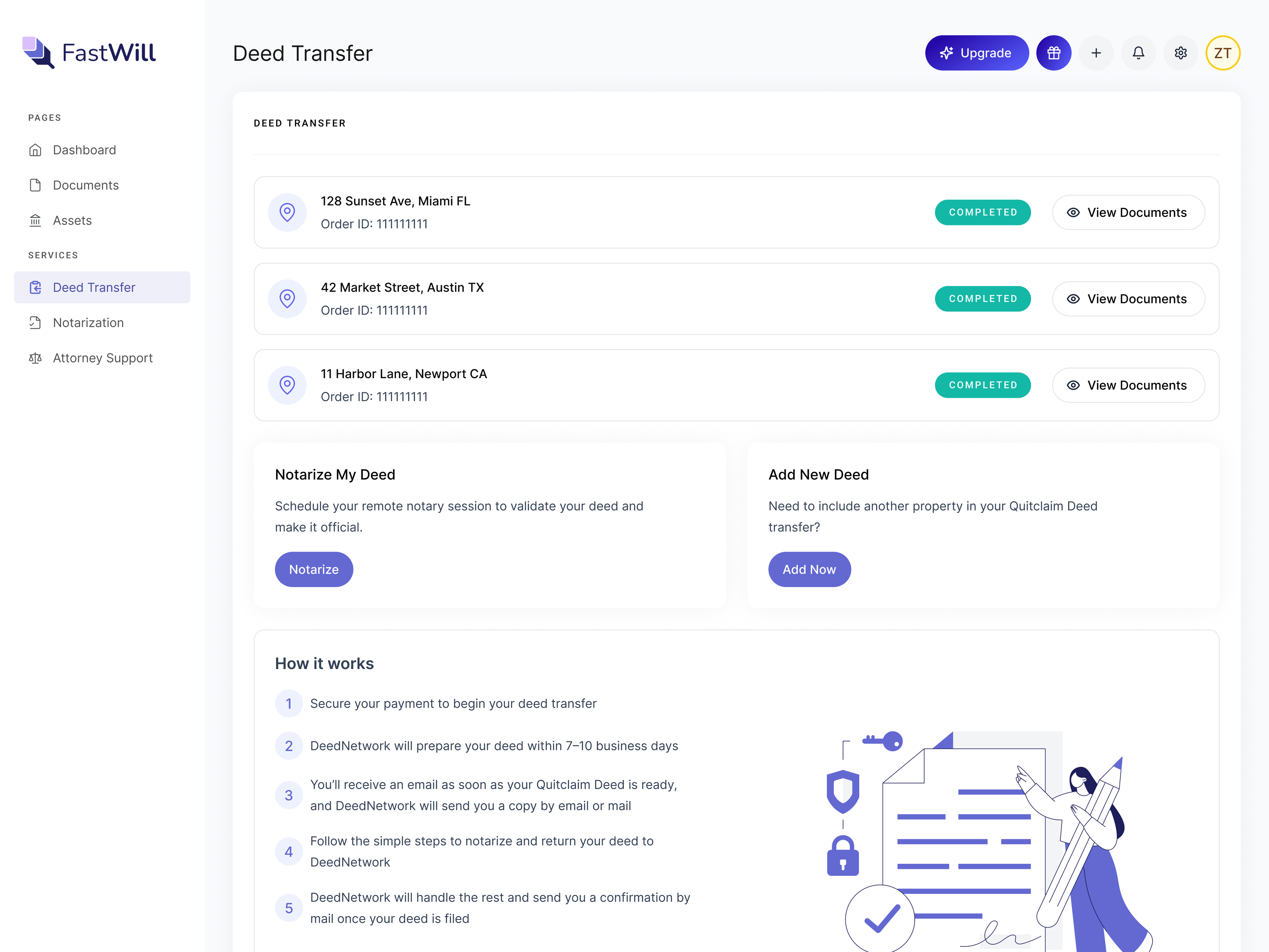 Deed transfer status for each property