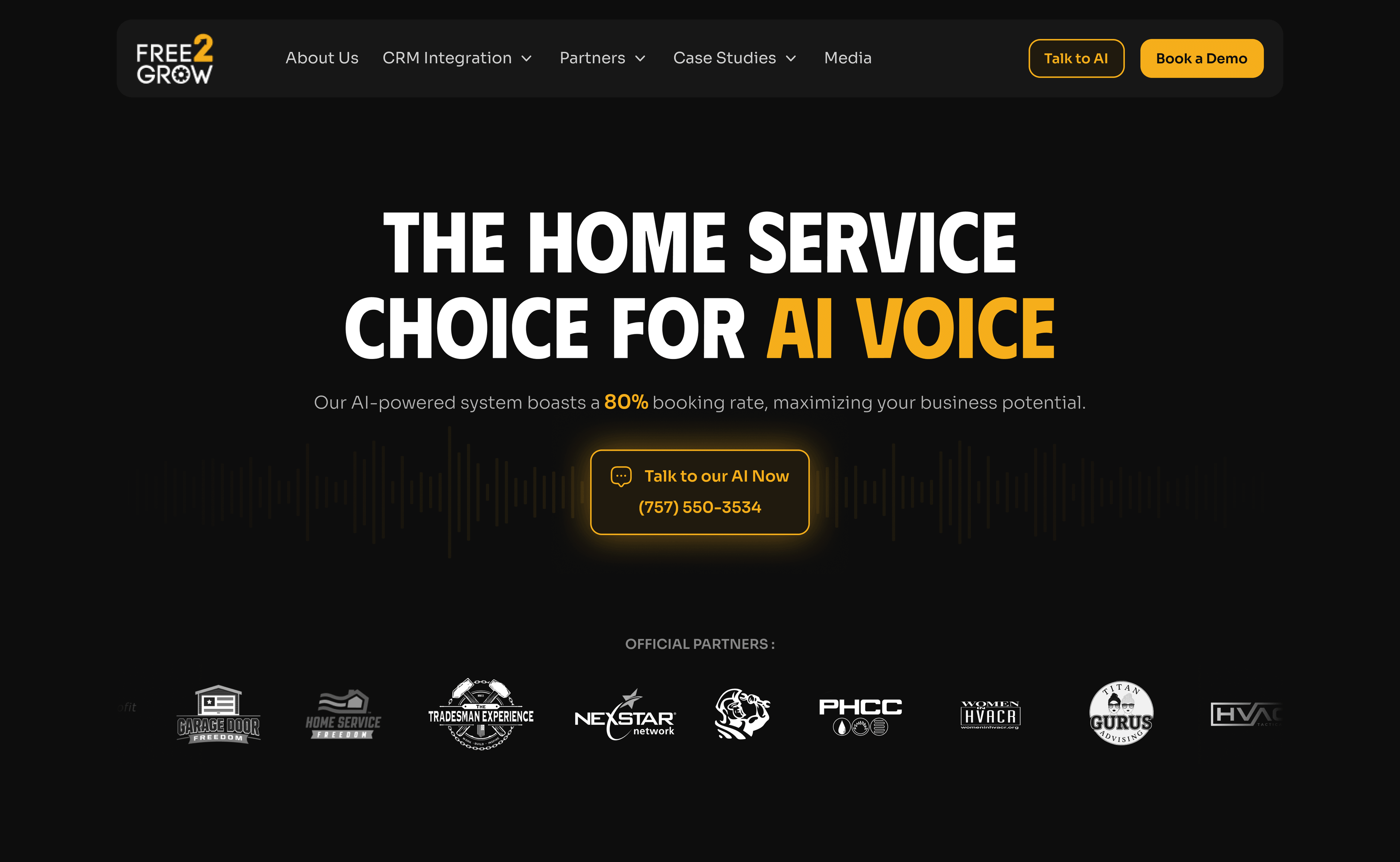 Free 2 Grow homepage — the home service choice for AI voice