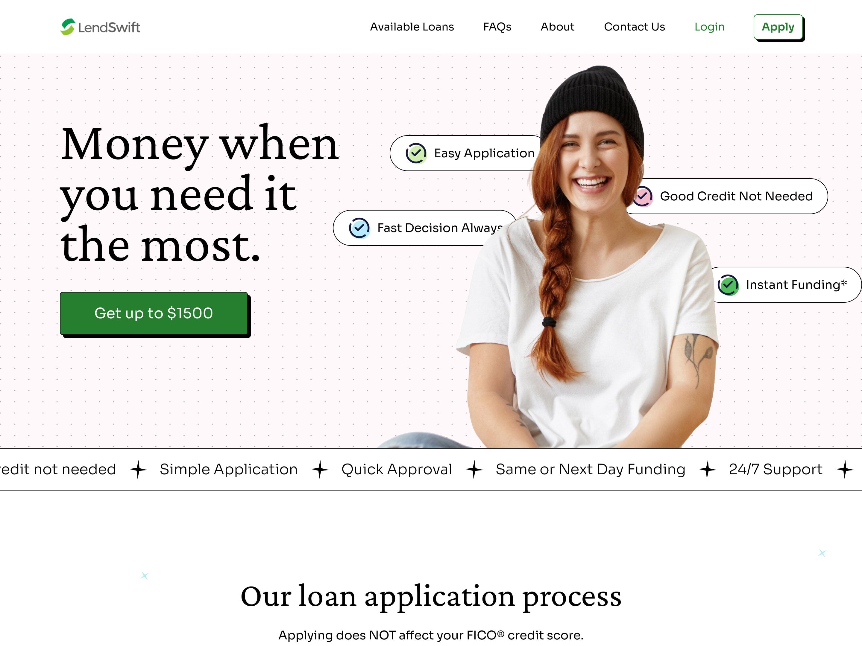 LendSwift homepage — money when you need it the most