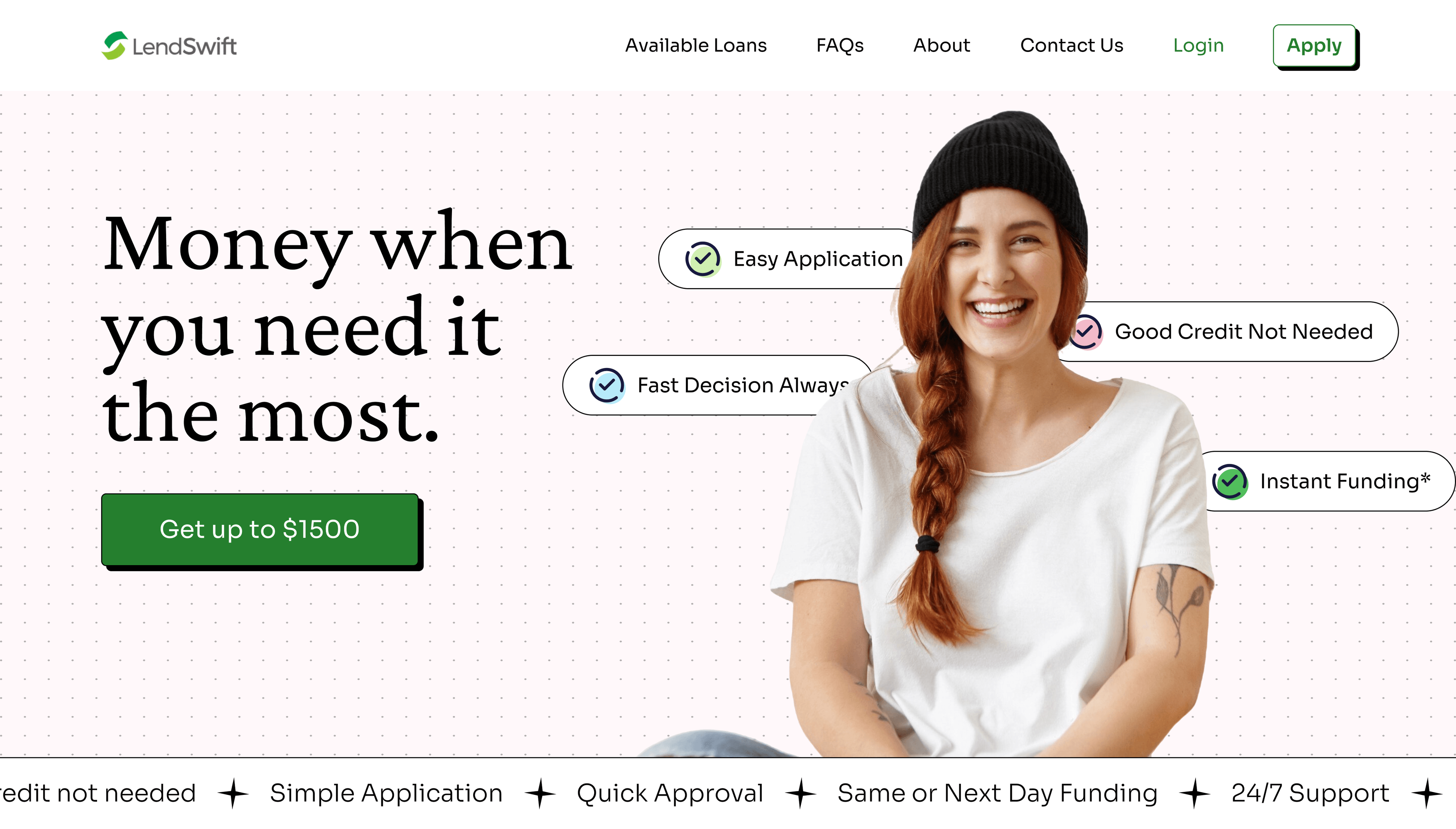 LendSwift homepage — money when you need it the most