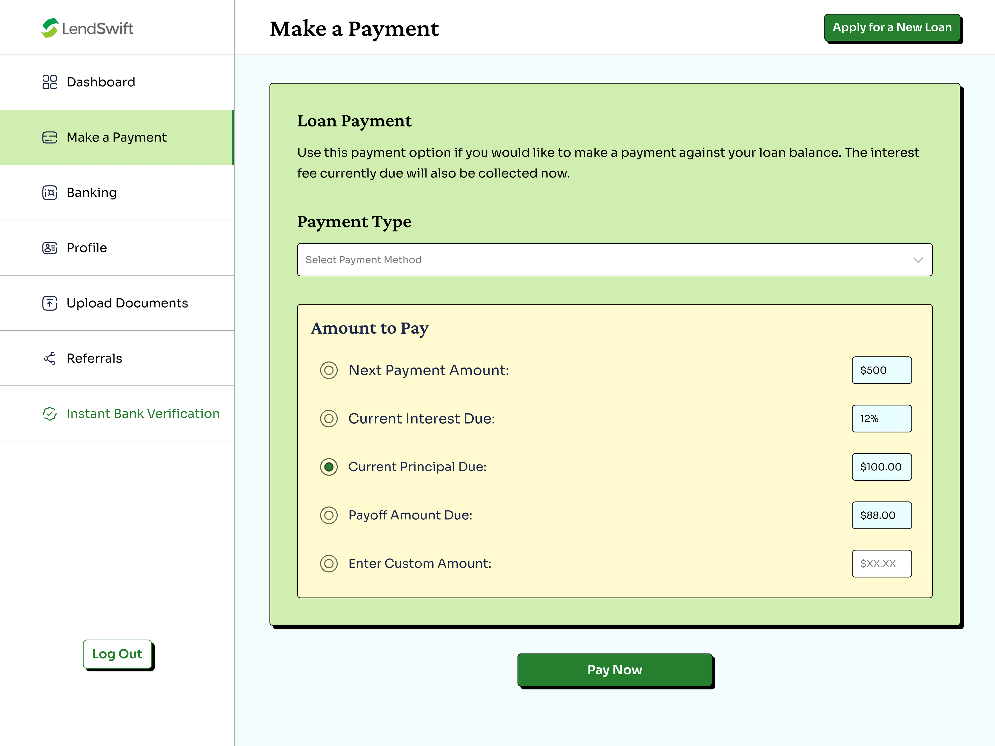Making a payment against the loan balance