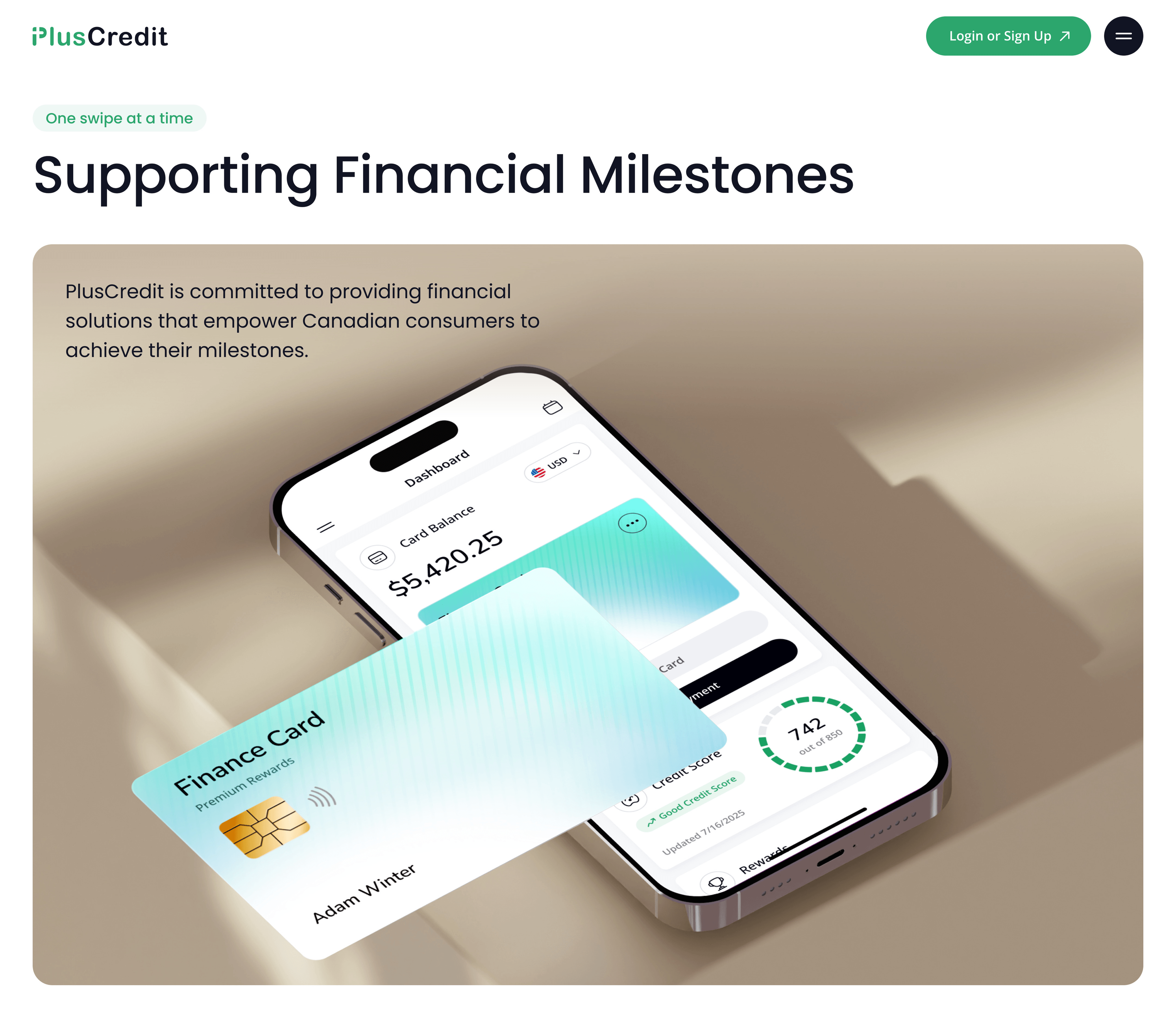 The website — supporting financial milestones