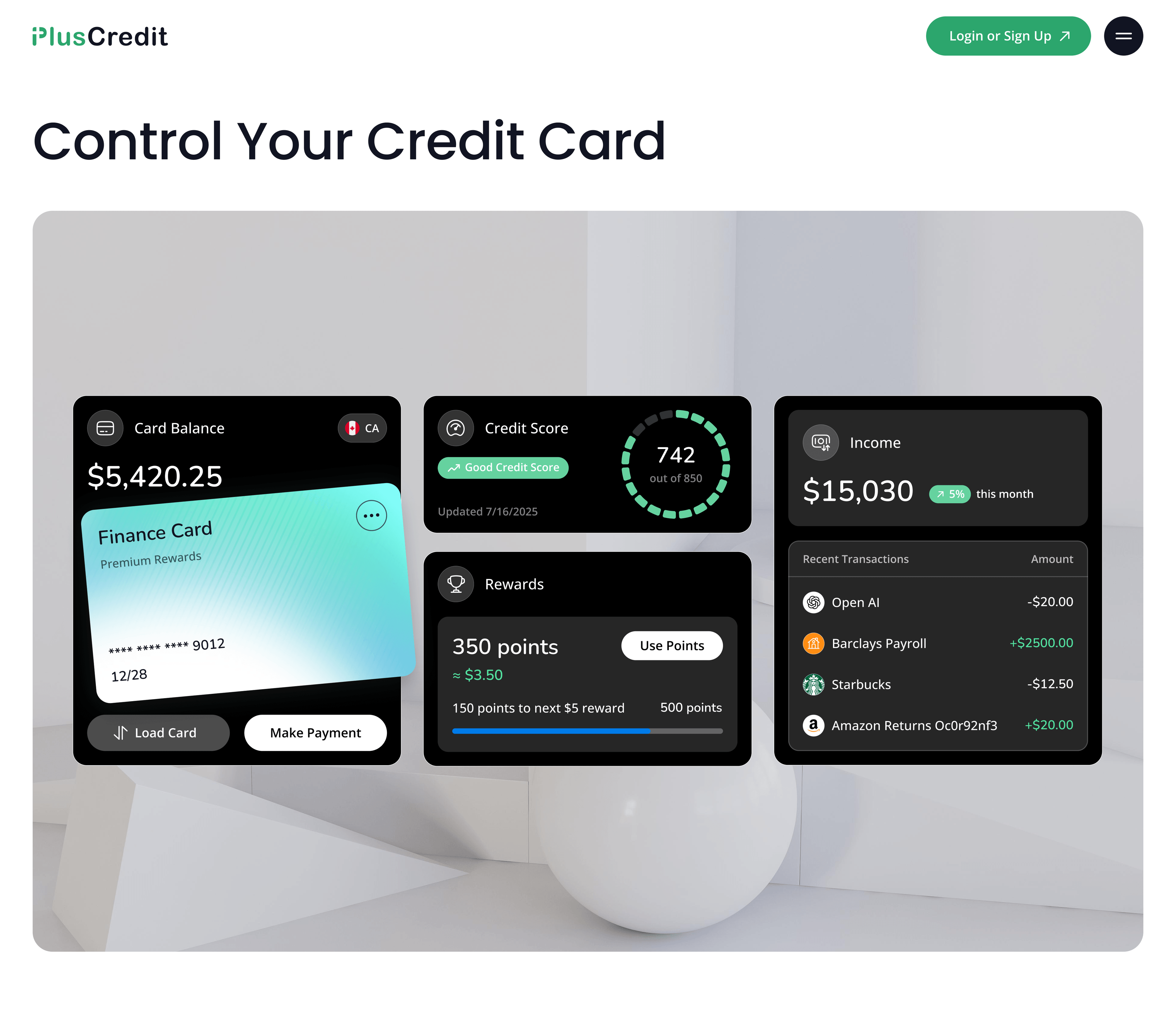 The credit card product page