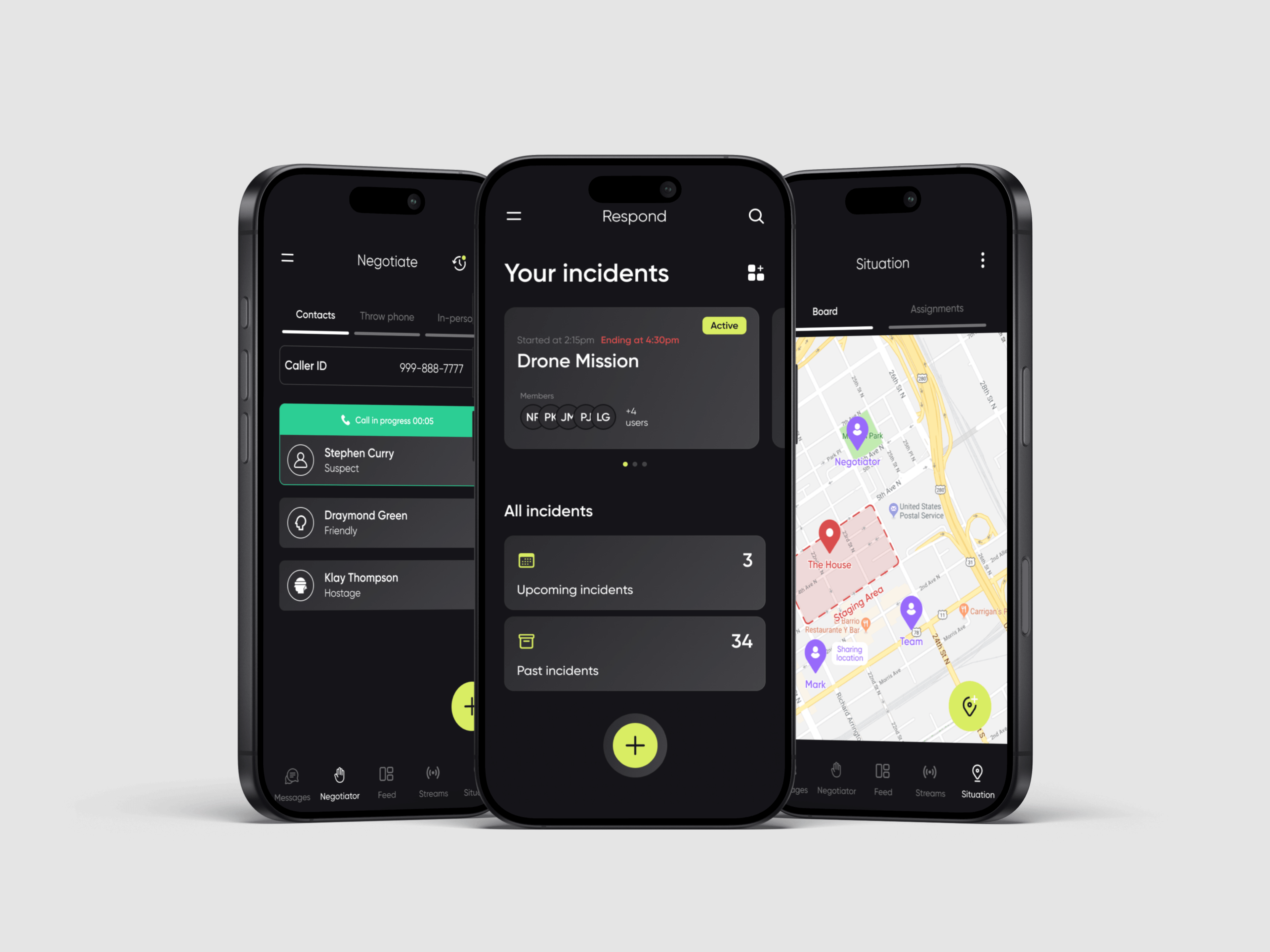 Respond on iPhone — negotiation contacts, your incidents and the situation map